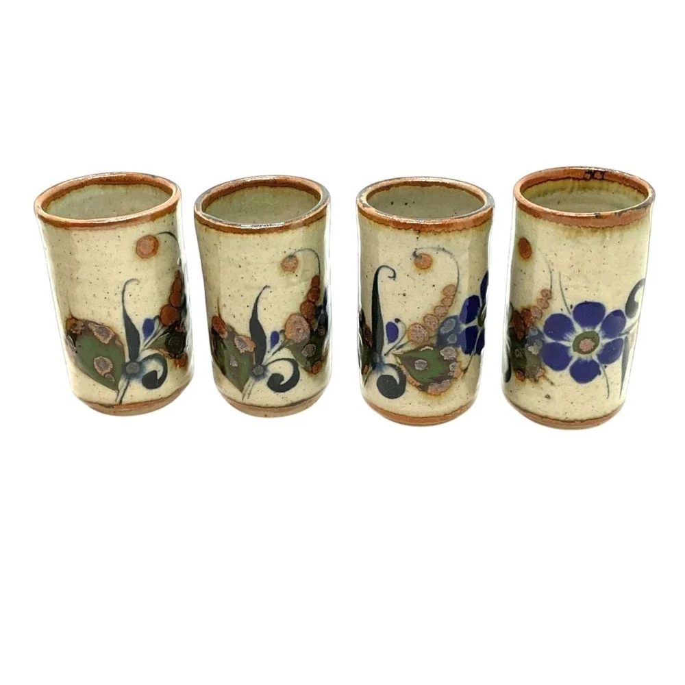 Espresso/Shot Set 4 Cup Cream Pitcher Spice Shaker Hand Made &‎ Painted 6 Pieces